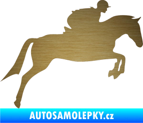 Samolepka Kůň 020 pravá skok s jezdcem škrábaný kov zlatý