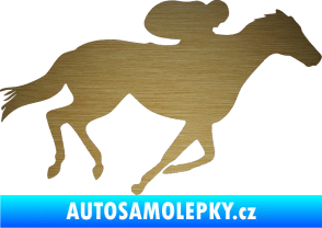 Samolepka Kůň 027 pravá závodí s jezdcem škrábaný kov zlatý