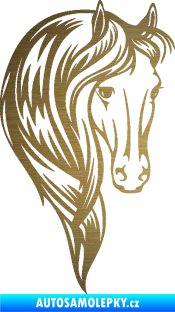 Samolepka Kůň 064 pravá s hřívou škrábaný kov zlatý