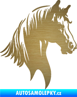 Samolepka Kůň 066 pravá hlava s hřívou škrábaný kov zlatý