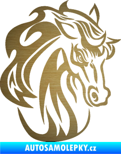 Samolepka Kůň 069 pravá hlava s hřívou škrábaný kov zlatý