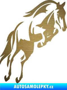 Samolepka Kůň 099 pravá ve skoku na zadních škrábaný kov zlatý