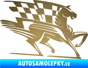 Samolepka Kůň racing 001 pravá se šachovnicí škrábaný kov zlatý