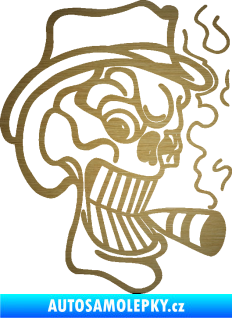 Samolepka Lebka 020 pravá crazy s cigaretou škrábaný kov zlatý