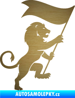 Samolepka Lev heraldika 005 pravá s praporem škrábaný kov zlatý