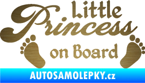 Samolepka Little princess on board 002 nápis s nožičkami škrábaný kov zlatý