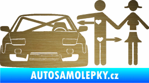 Samolepka Love car like sex levá škrábaný kov zlatý