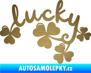 Samolepka Lucky nápis štěstí se čtyřlístky škrábaný kov zlatý