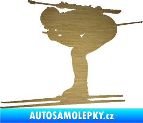 Samolepka Lyžař 028 levá - biatlon škrábaný kov zlatý