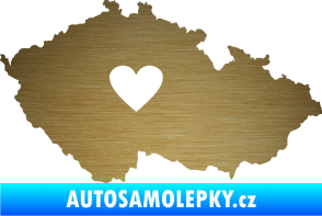Samolepka Mapa České republiky 002 srdce škrábaný kov zlatý