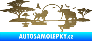 Samolepka Motiv Afrika levá -  zvířata u vody škrábaný kov zlatý