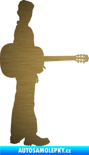 Samolepka Music 003 pravá hráč na kytaru škrábaný kov zlatý