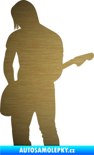 Samolepka Music 005 levá hráč na kytaru škrábaný kov zlatý