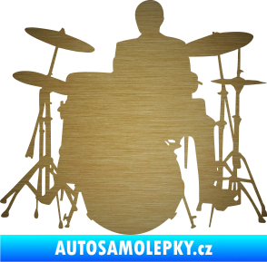 Samolepka Music 009 levá hráč na bicí škrábaný kov zlatý