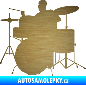 Samolepka Music 011 levá hráč na bicí škrábaný kov zlatý