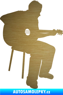 Samolepka Music 012 pravá  kytarista škrábaný kov zlatý