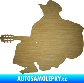 Samolepka Music 014 levá hráč na kytaru škrábaný kov zlatý