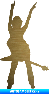 Samolepka Music 016 pravá rockerka s kytarou škrábaný kov zlatý