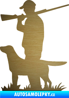 Samolepka Myslivec 005 levá se psem na lovu škrábaný kov zlatý