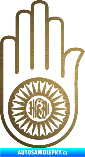Samolepka Náboženský symbol Džinismus Ahimsa škrábaný kov zlatý