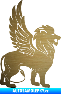 Samolepka Okřídlený lev 001 pravá mytické zvíře škrábaný kov zlatý