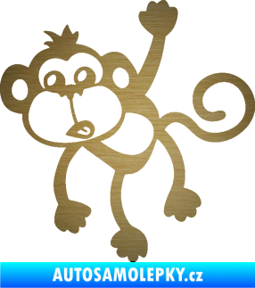 Samolepka Opice 005 levá visí za ruku škrábaný kov zlatý
