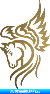 Samolepka Pegas 003 levá okřídlený kůň hlava škrábaný kov zlatý