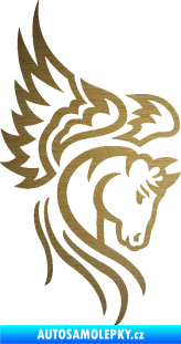 Samolepka Pegas 003 pravá okřídlený kůň hlava škrábaný kov zlatý