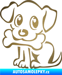 Samolepka Pes 076 levá štěnátko s kostičkou škrábaný kov zlatý
