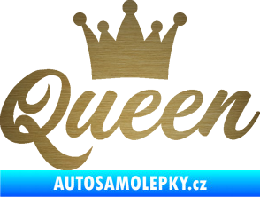 Samolepka Queen nápis s korunou škrábaný kov zlatý