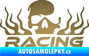 Samolepka Racing nápis s lebkou pravá škrábaný kov zlatý