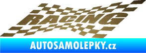 Samolepka Racing nápis v šachovnici škrábaný kov zlatý