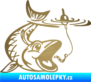 Samolepka Ryba s návnadou 004 pravá škrábaný kov zlatý