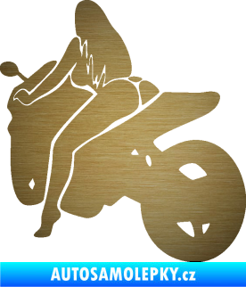 Samolepka Sexy žena na motorce levá škrábaný kov zlatý