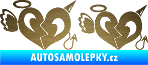 Samolepka Srdce anděl s ďáblem škrábaný kov zlatý