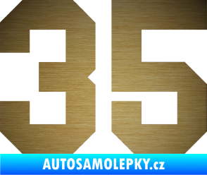 Samolepka Startovní číslo 35 škrábaný kov zlatý