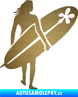 Samolepka Surfařka 003 pravá škrábaný kov zlatý
