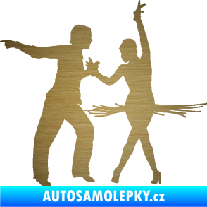 Samolepka Tanec 009 levá latinskoamerický tanec pár škrábaný kov zlatý