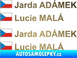 Samolepka Vlajka ČR se jménem škrábaný kov zlatý