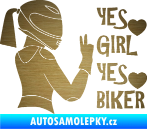 Samolepka Yes girl, yes biker motorkářka škrábaný kov zlatý