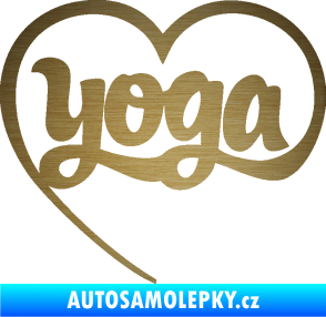 Samolepka Yoga nápis v srdíčku škrábaný kov zlatý