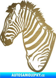 Samolepka Zebra 001 levá hlava škrábaný kov zlatý