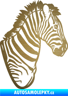 Samolepka Zebra 001 pravá hlava škrábaný kov zlatý