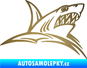 Samolepka Žralok 020 pravá v moři škrábaný kov zlatý
