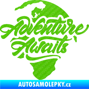 Samolepka Adventure Awaits dobrodružství čeká nápis se zeměkoulí 3D karbon zelený kawasaki