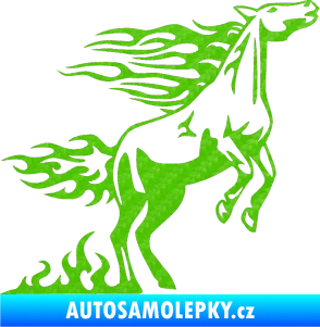 Samolepka Animal flames 001 pravá kůň 3D karbon zelený kawasaki