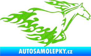 Samolepka Animal flames 003 pravá kůň 3D karbon zelený kawasaki