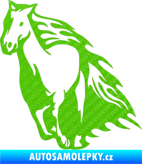 Samolepka Animal flames 006 levá kůň 3D karbon zelený kawasaki
