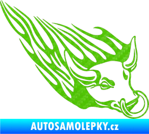 Samolepka Animal flames 010 pravá býk s kruhem 3D karbon zelený kawasaki