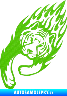 Samolepka Animal flames 015 levá tygr 3D karbon zelený kawasaki